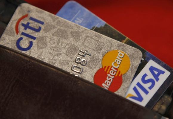 Credit cards are pictured in a wallet in Washington.