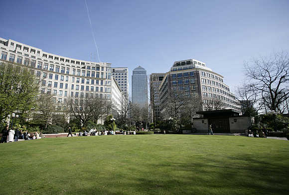 A view of the Canary Wharf district of London in United Kingdom.