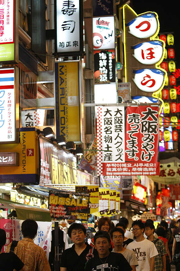 Dotonbori shopping and amusement district in Osaka, western Japan.