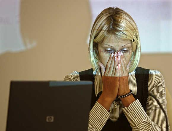 Snezana Vilaret, head of Serbia's central bank's macroeconomic research department, presents the bank's quarterly inflation report in Belgrade, Serbia.