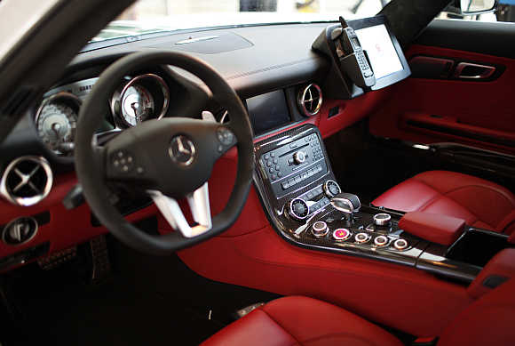 The inside of a Mercedes car used by Dubai police.
