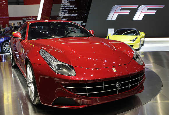 Ferrari's FF is displayed at the Geneva Car Show in Switzerland.