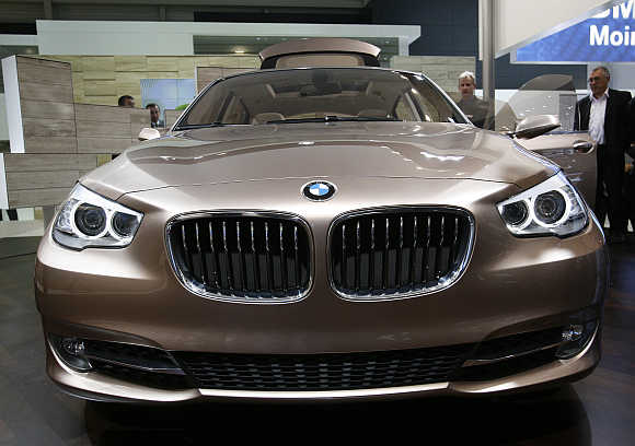 BMW 5 Series Gran Turismo is displayed at the Geneva Car Show in Switzerland.