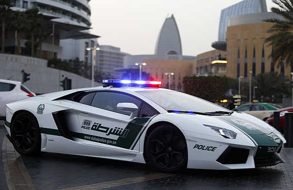 Lamborghini Aventador patrols Dubai's streets.