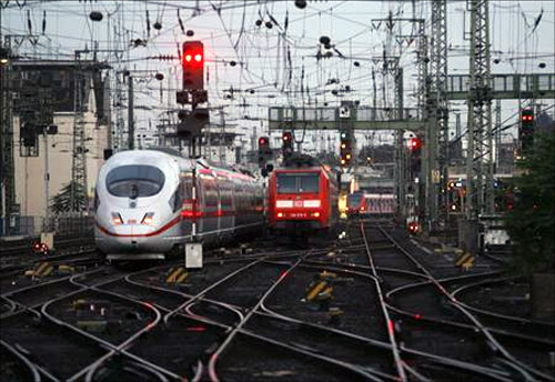 Trains during a strike of German railway operators Deutsche Bahn in Cologne.
