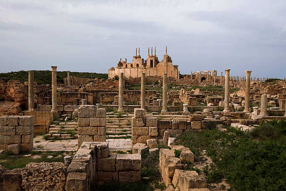 A view of Leptis Magna, a Unesco World Heritage site on the Mediterranean coast of North Africa, some 120km east of Tripoli in Libya.