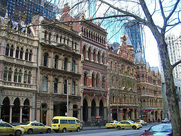 A view of Collins Street in Melbourne, Australia.
