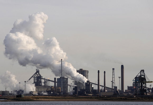The Corus steelworks is seen in Redcar, northern England.