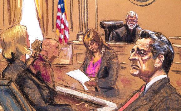 Rajat Gupta seen in this courtroom sketch as verdict is read in his insider trading case in Manhattan Federal Court in New.