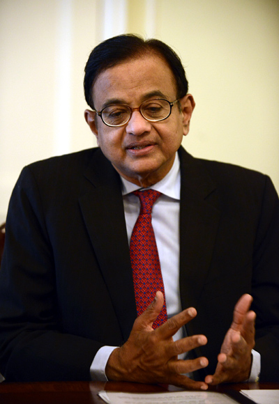 Palaniappan Chidambaram speaks during a news conference in New York.