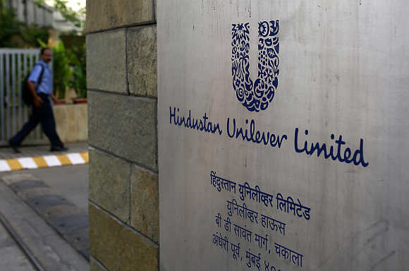A man arrives at the Hindustan Unilever headquarters in Mumbai.