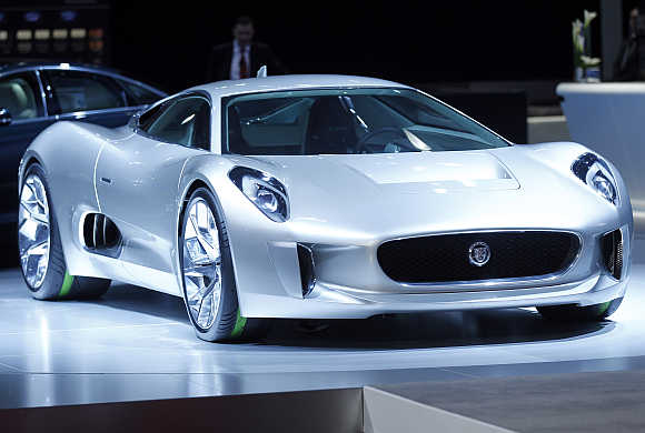 Tata's Jaguar's CX75 electric car is unveiled at the LA Auto Show in Los Angeles, California.