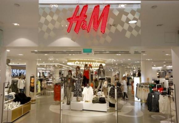 The company logo is placed at the flagship store of H&M, Hennes & Mauritz.