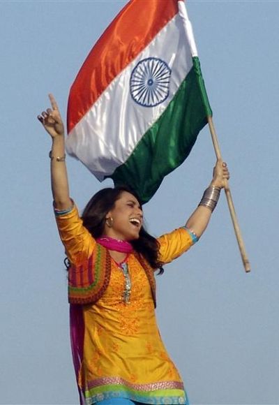 Bollywood actress Rani Mukerji with India's national flag.