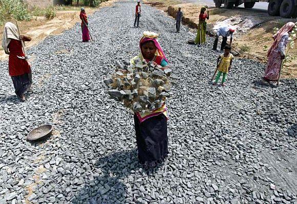 Workers at a road construction site.