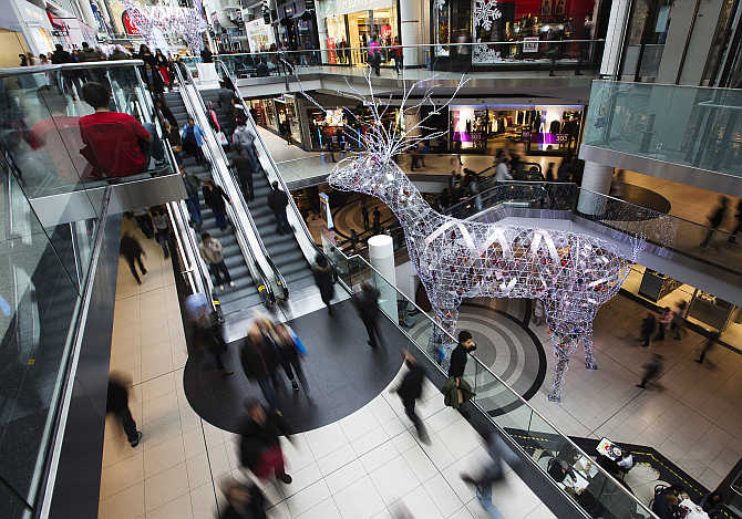 A view of Eaton Centre shopping mall in Toronto, Canada.