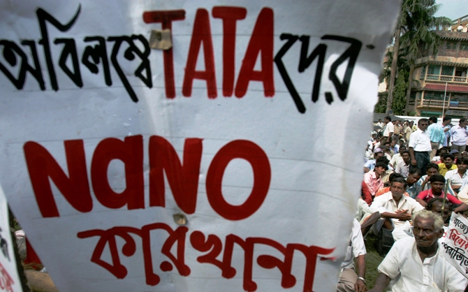 A file photograph shows Left Front supporters gathering in support of the Tata car project at Singur village.