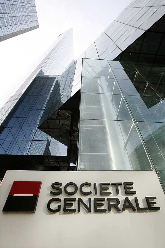 A view of the headquarters of French bank Societe Generale in La Defense business area near Paris.