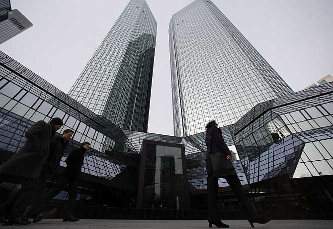 A view of the headquarters of Deutsche Bank in Frankfurt, Germany.