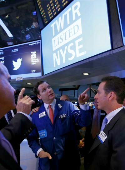 Traders await the Twitter Inc. IPO on the floor of the New York Stock Exchange.