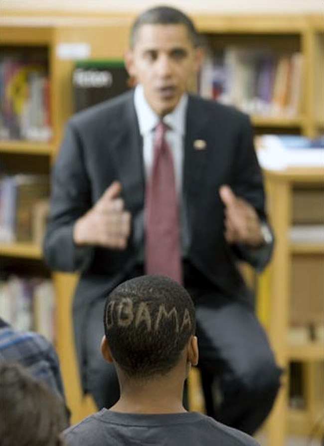 A student with an 'Obama haircut' at Wright Middle School in Madison, Wisconsin.