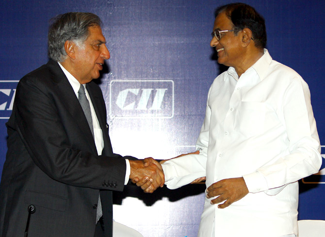 P Chidambaram with Ratan Tata at the CII meet.
