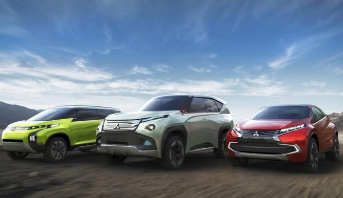(From left to right) Mitsubishi Concept AR, Mitsubishi Concept GC-PHEV, and Mitsubishi Concept XR-PHEV.