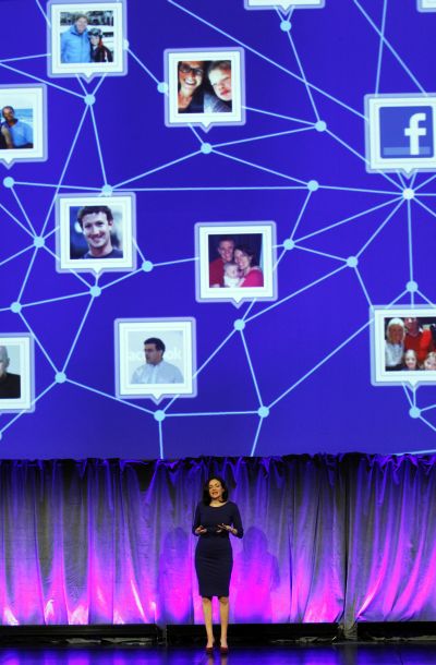 Facebook Chief Operating Officer Sheryl Sandberg delivers a keynote address at Facebook's fMC global event.