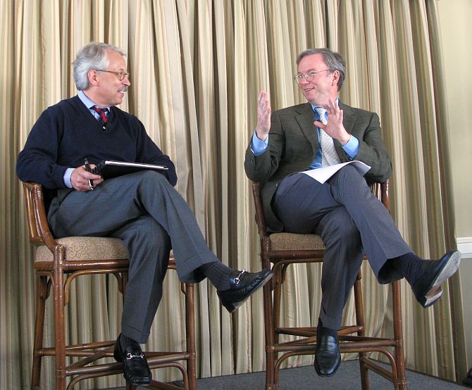 Gary Hamel (left) interviewing Google's Eric Schmidt at the MLab dinner tonight.