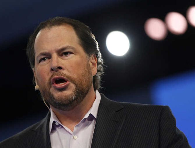 Salesforce CEO Marc Benioff speaks during the Dreamforce event in San Francisco, California.