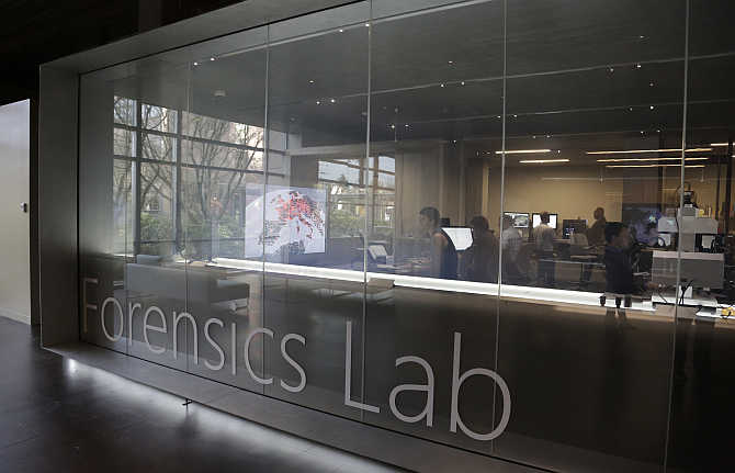 A view of the forensics lab at Microsoft's Cybercrime Centre, the headquarters of Microsoft Digital Crimes Unit, in Redmond, Washington.
