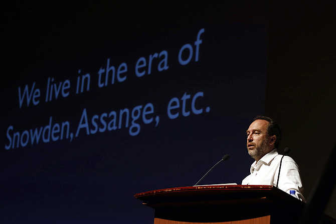 Wikipedia founder Jimmy Wales attends the international Wikimedia conference in Hong Kong.