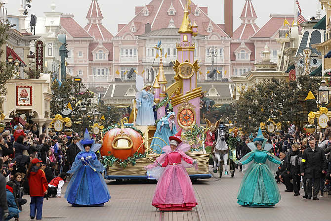 Magic Disney Parade marks 20th anniversary of Disneyland Resort in Marne-la-Vallee, outside Paris, France.