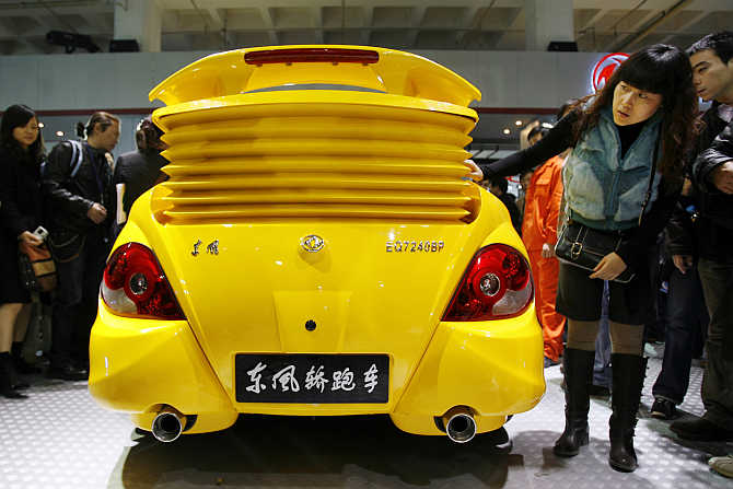 A Dongfeng-made sports saloon on display in Beijing.