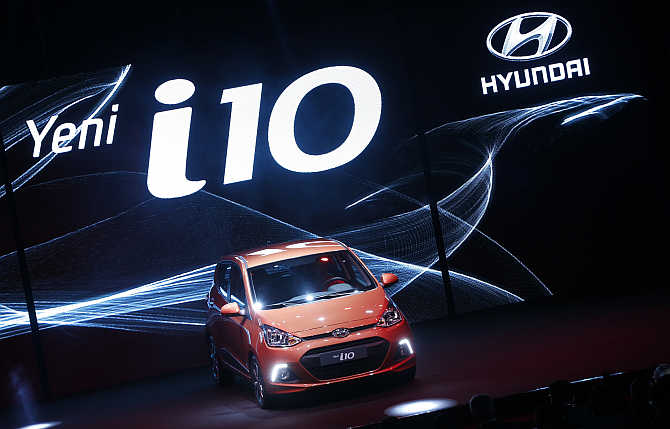Hyundai i10 on display in Izmit, western Turkey.