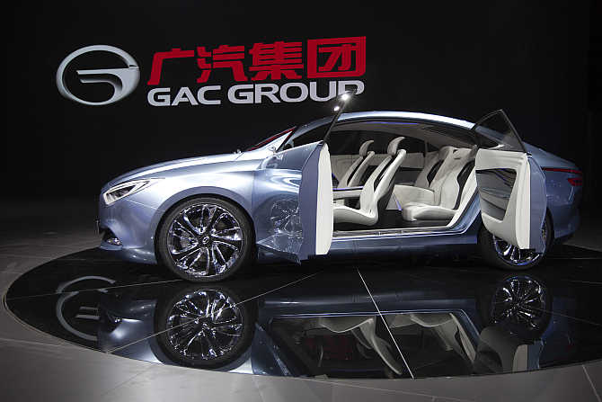 Guangzhou Automobile Group concept electric car called 'E Jet' on display in Guangzhou, China.