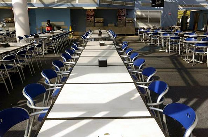 An empty cafe is seen inside the closed Smithsonian Air and Space Museum in Washington.