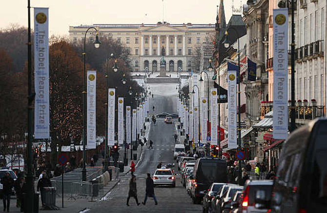Royal Palace is seen at the end of Karl Johans Gate in Oslo.