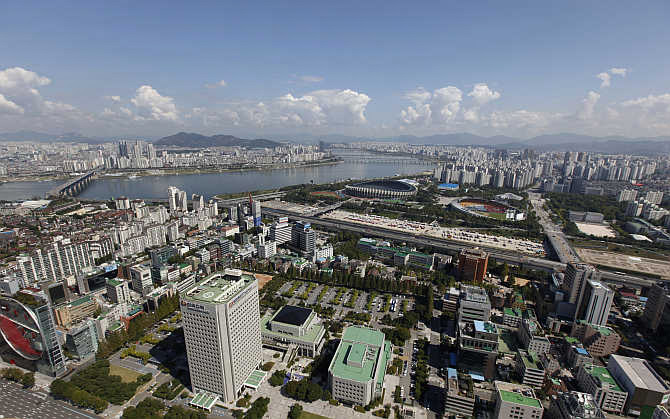 Part of Gangnam area down the Han River in Seoul.