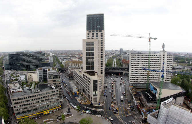 A general view shows the construction site of The Waldorf Astoria Berlin hotel.