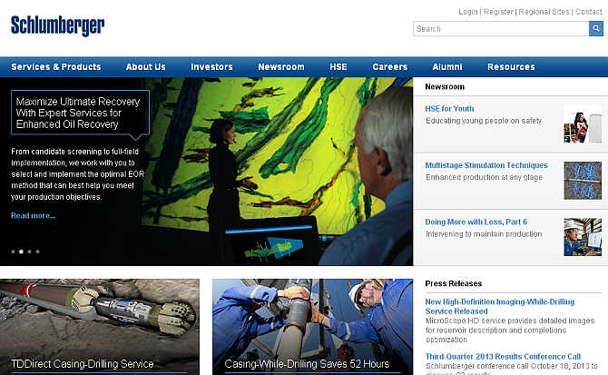 Homepage of Schlumberger.