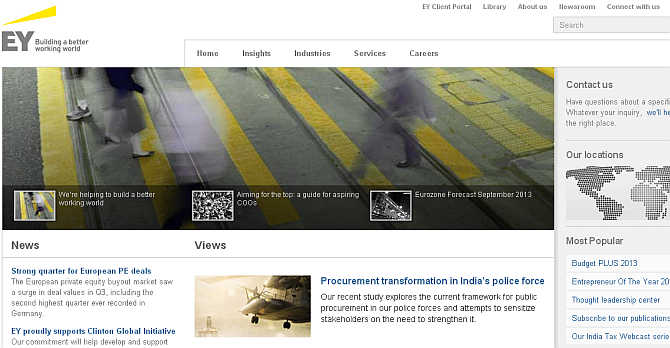 Homepage of Ernst & Young.