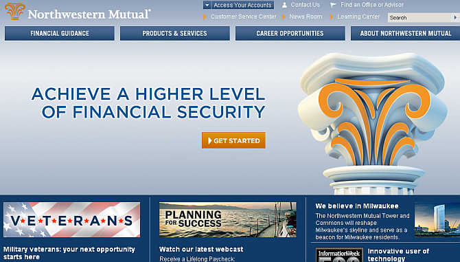 Homepage of Northwestern Mutual.