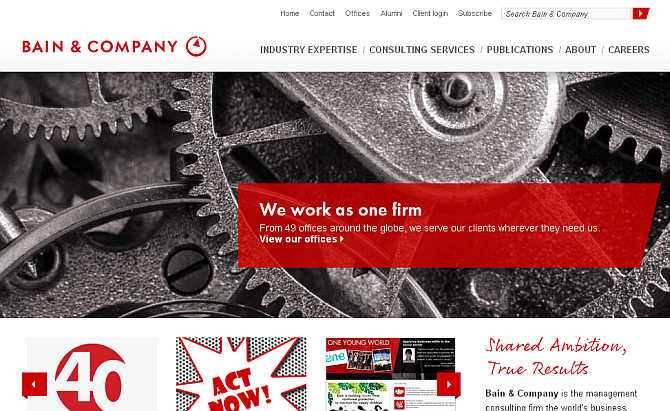 Homepage of Bain & Company.