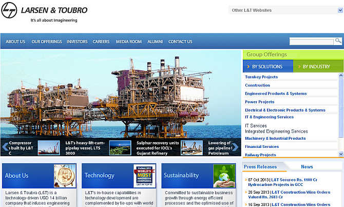 Homepage of L&T.