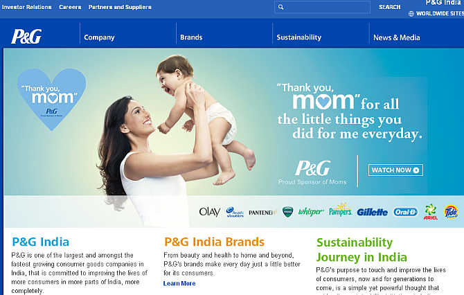 Homepage of Procter & Gamble.