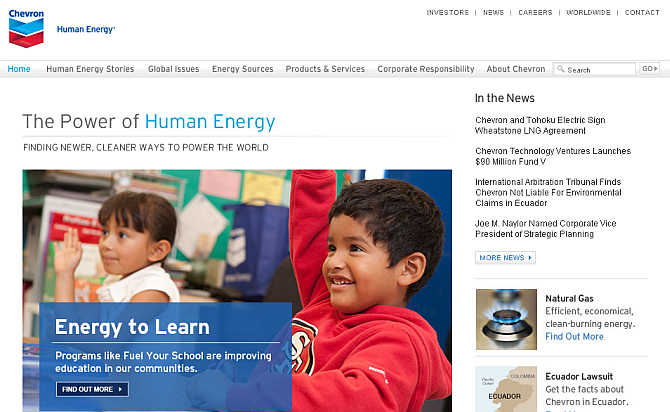 Homepage of Chevron.