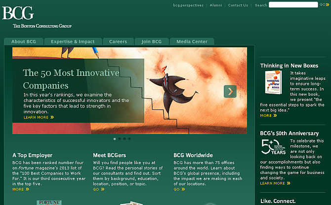 Homepage of Boston Consulting Group.