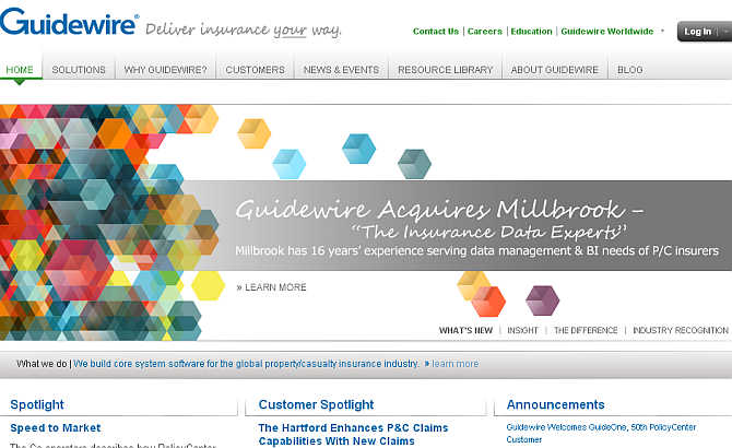 Homepage of Guidewire.