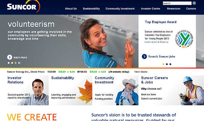 Homepage of Suncor.